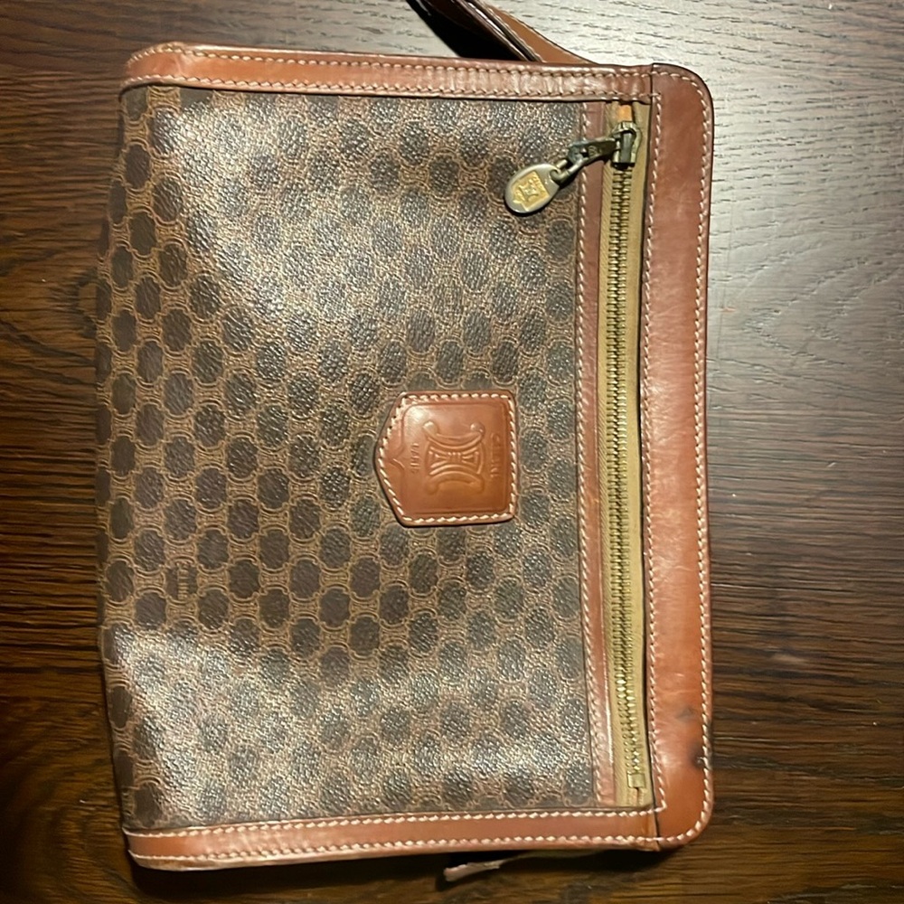 Vintage Celine macadam wristlet toiletry bag clutch, large triomphe logo